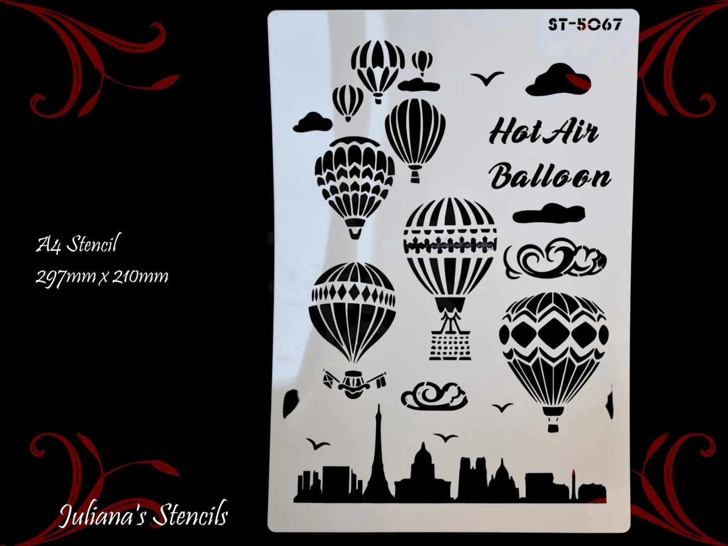 Hot Air Balloons Vintage look furniture paint stencil (A4 Size) - Vintique Concepts