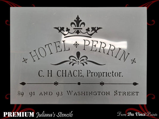 Hotel Perrin washington vintage premium paint stencil 275mm x 410mm-Vintique Concepts