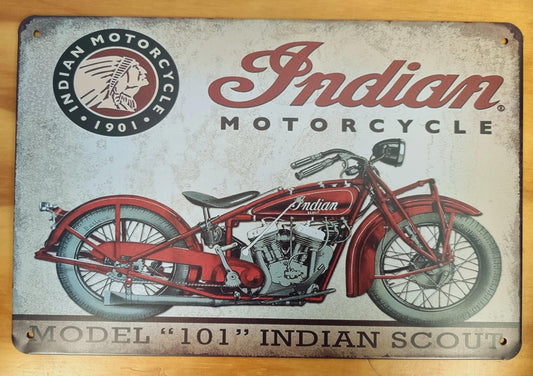 Indian Motorcycle-Model 101-Indian Scout....Tin Sign-Vintage Motorbikes 30cm x 20cm - Vintique Concepts