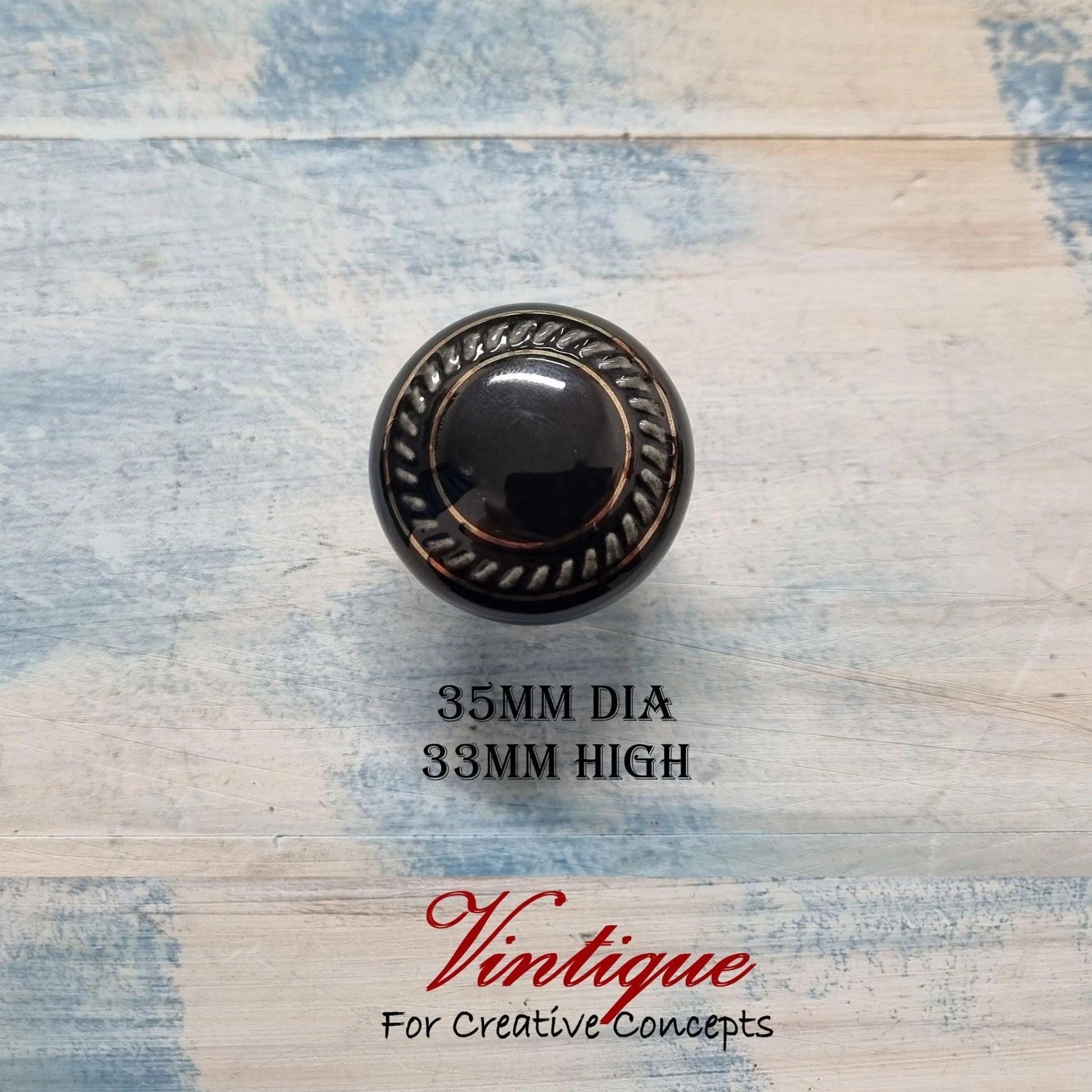 ITALIA Ceramic Cabinet Drawer Knob Black with Gold inlay 35mm Dia - Vintique Concepts