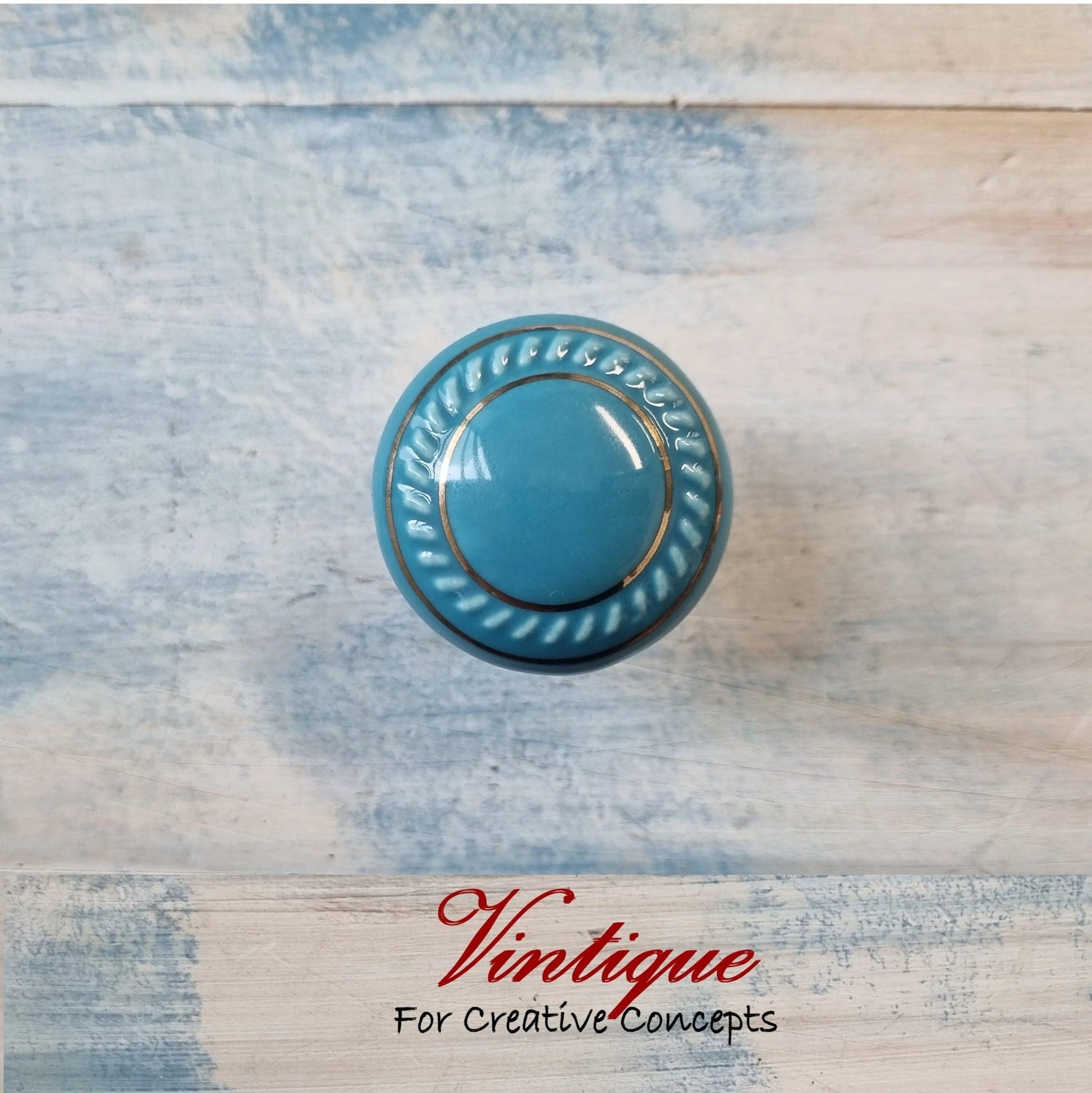 ITALIA Ceramic Cabinet Drawer Knob Blue with Gold inlay 35mm Dia-Vintique Concepts