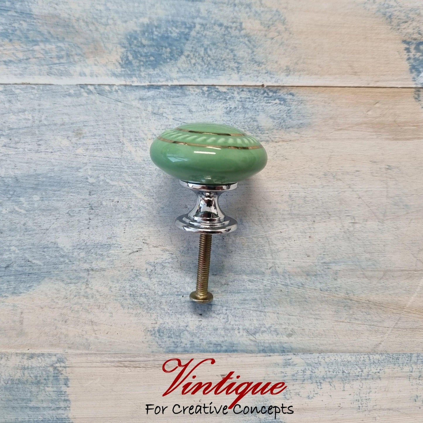 ITALIA Ceramic Cabinet Drawer Knob GREEN with Gold inlay 35mm Dia-Vintique Concepts