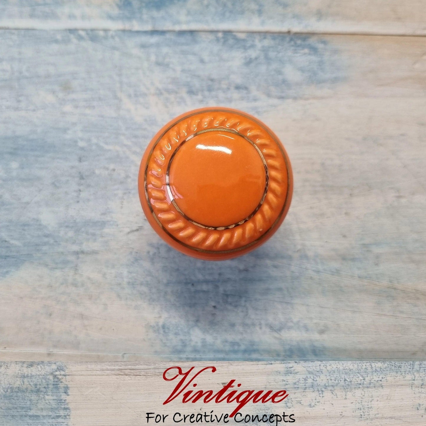 ITALIA Ceramic Cabinet Drawer Knob ORANGE with Gold inlay 35mm Dia-Vintique Concepts