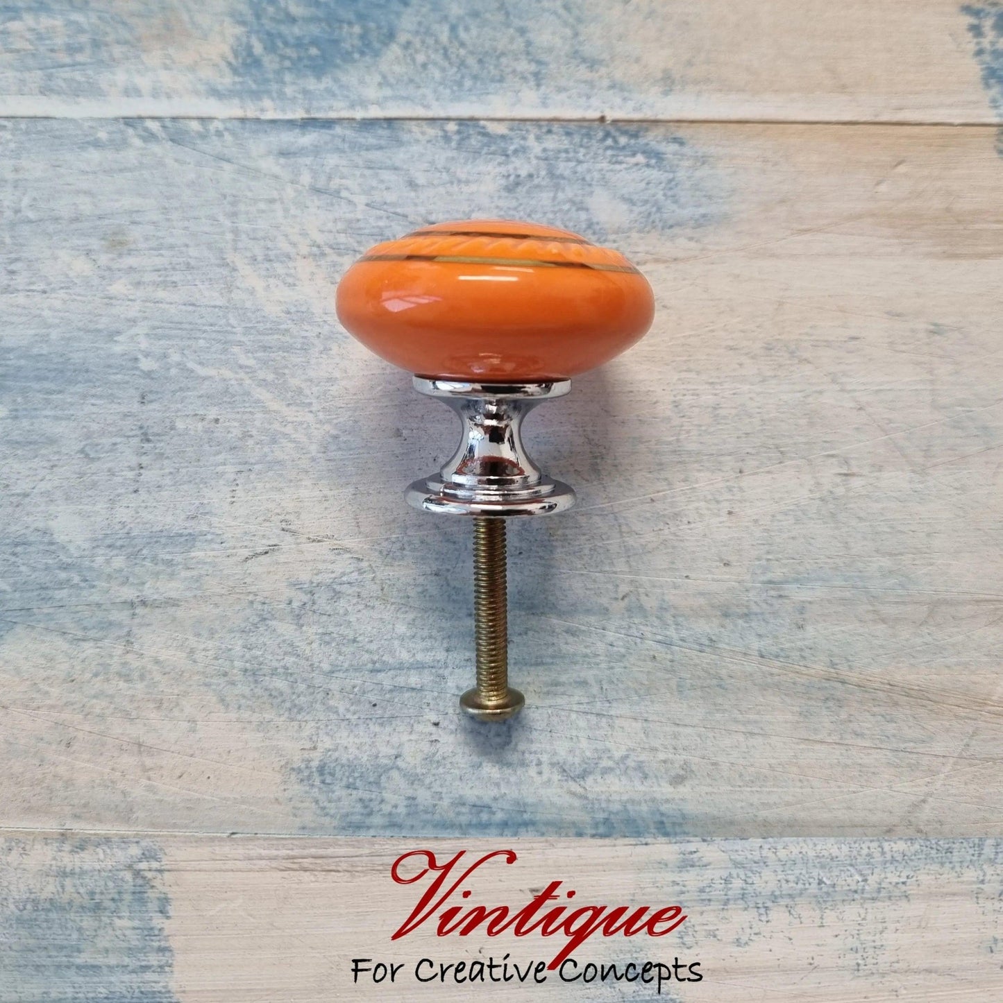 ITALIA Ceramic Cabinet Drawer Knob ORANGE with Gold inlay 35mm Dia-Vintique Concepts