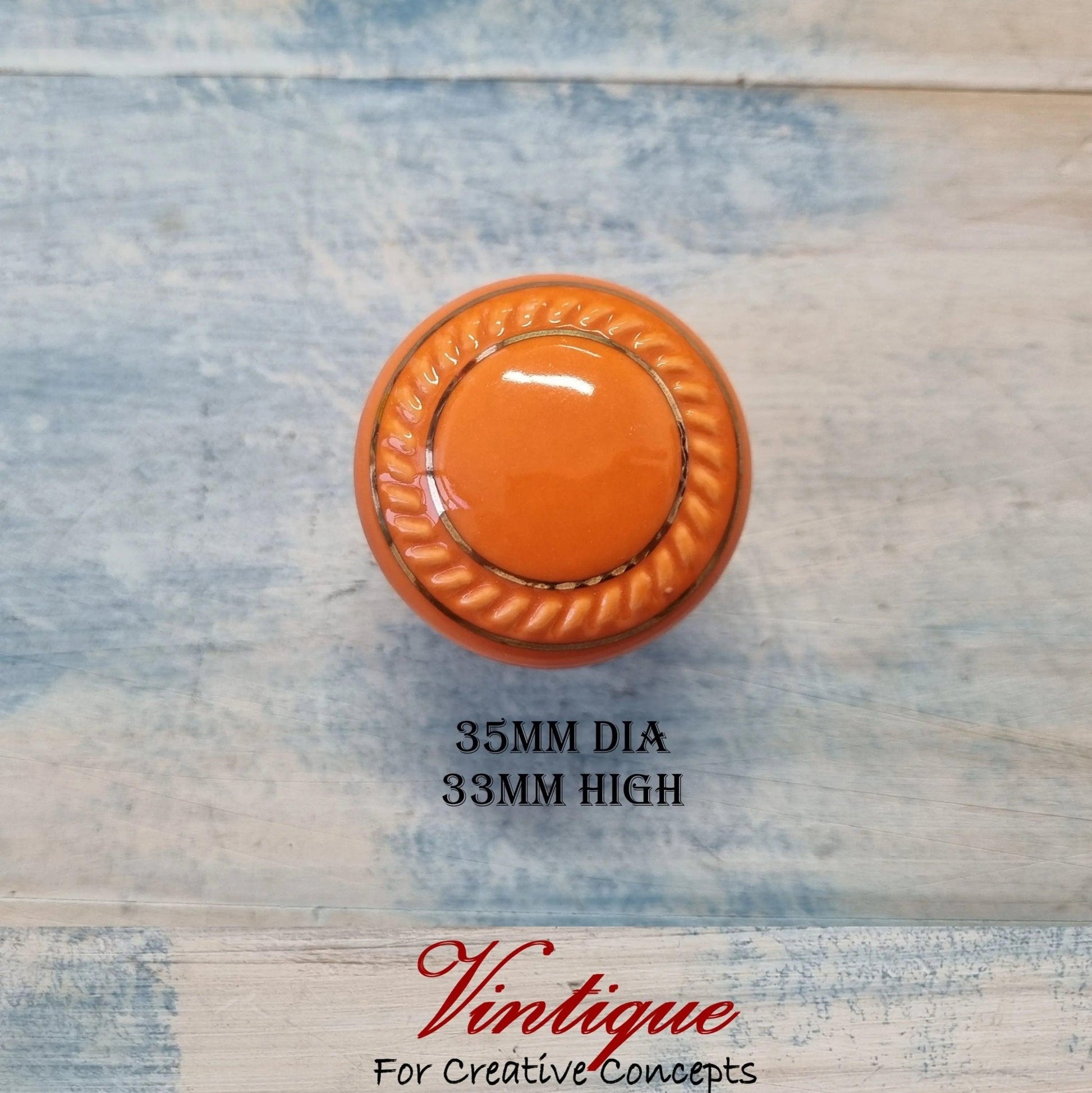 ITALIA Ceramic Cabinet Drawer Knob ORANGE with Gold inlay 35mm Dia-Vintique Concepts