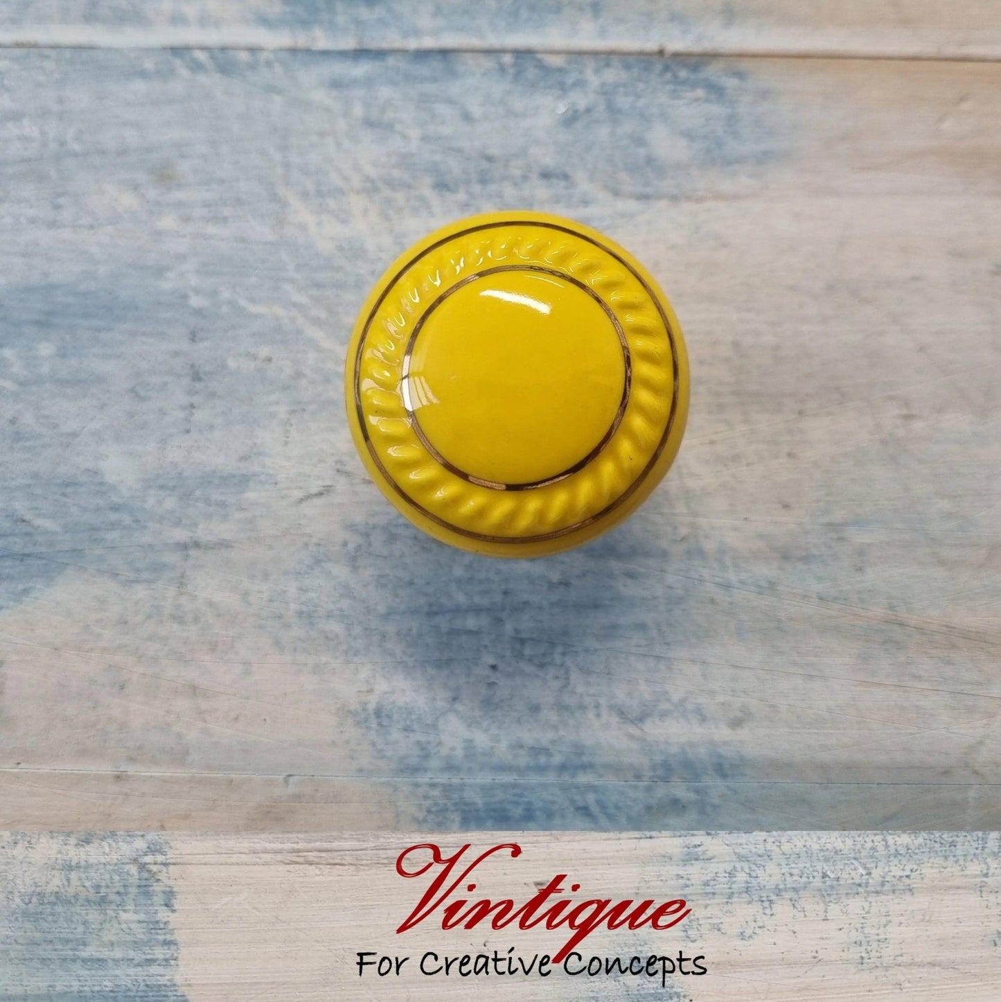 ITALIA Ceramic Cabinet Drawer Knob YELLOW with Gold inlay 35mm Dia - Vintique Concepts