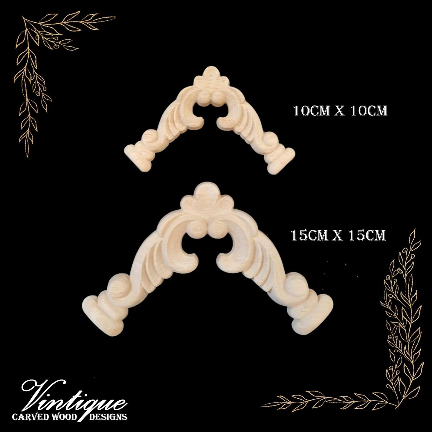 Kensington Petals Corner wooden Applique 10cm x 10cm-Vintique Concepts