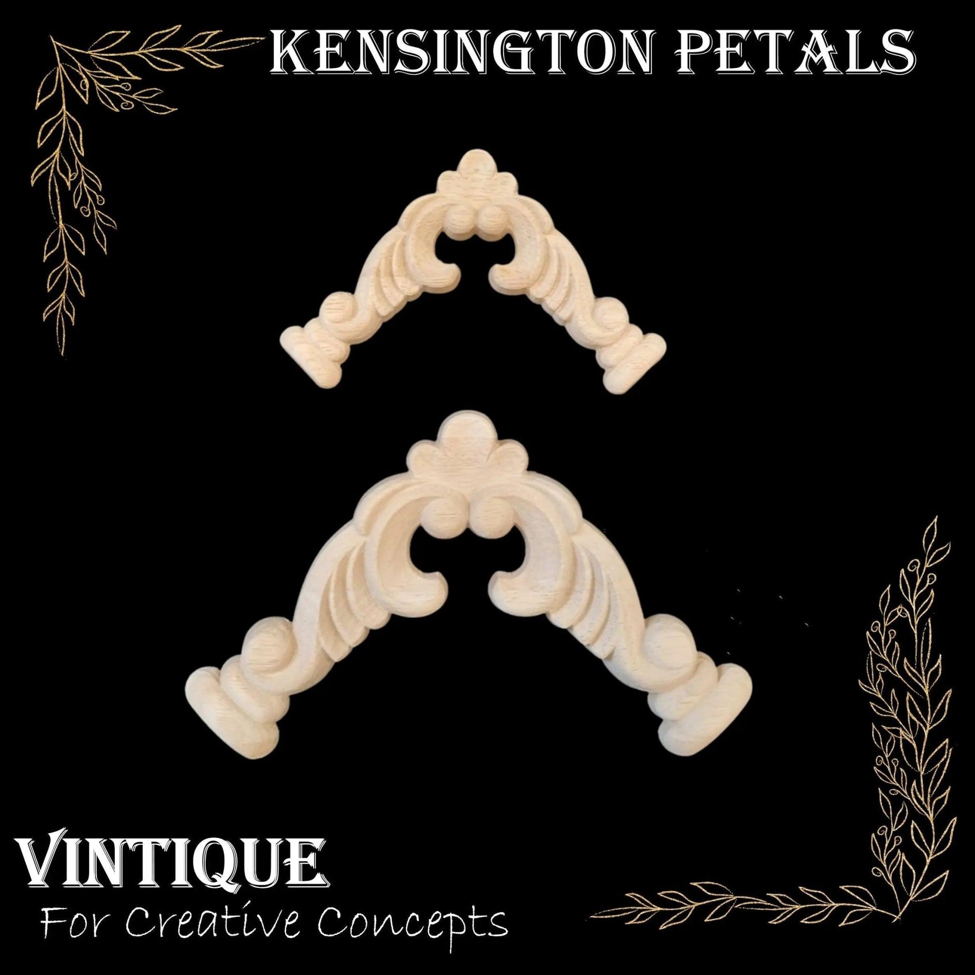 Kensington Petals Corner wooden Applique 15cm x 15cm - Vintique Concepts