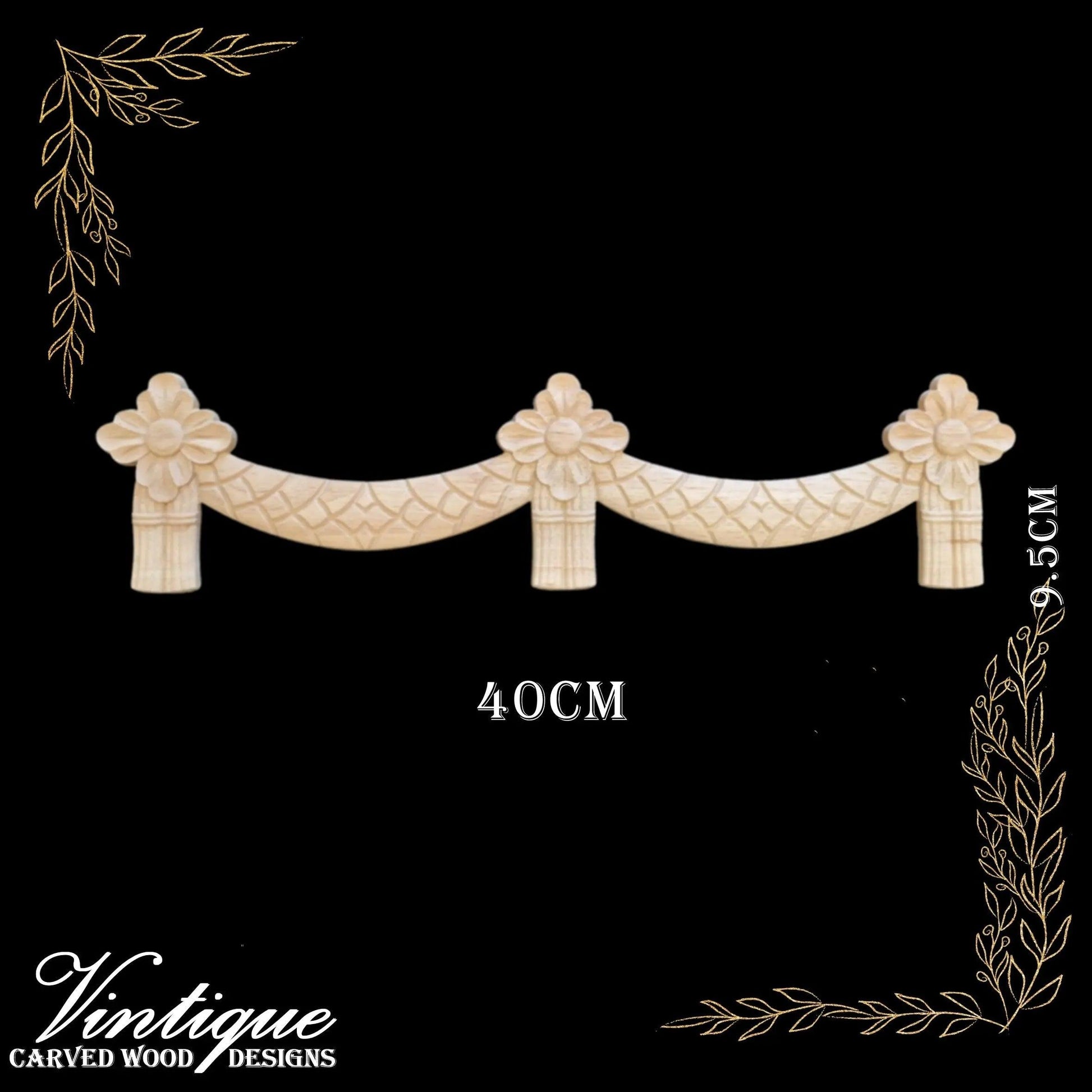 King Henrys Swag wood applique 40cm x 8cm - Vintique Concepts