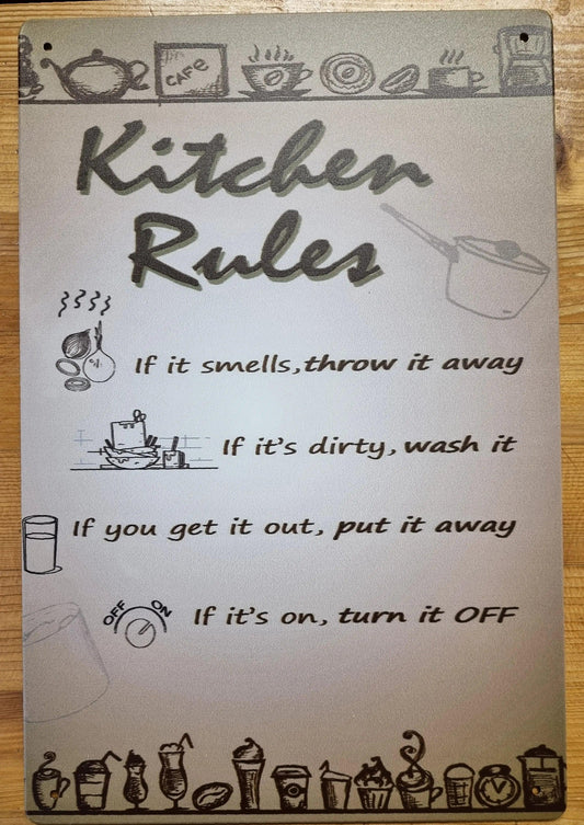 kitchen ruleS......Inspirational Tin Sign-30cm x 20cm - Vintique Concepts