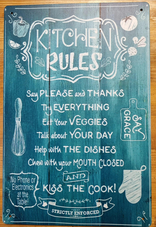 KITCHEN RULES.....Vintage Inspirational Tin Sign-30cm x 20cm - Vintique Concepts