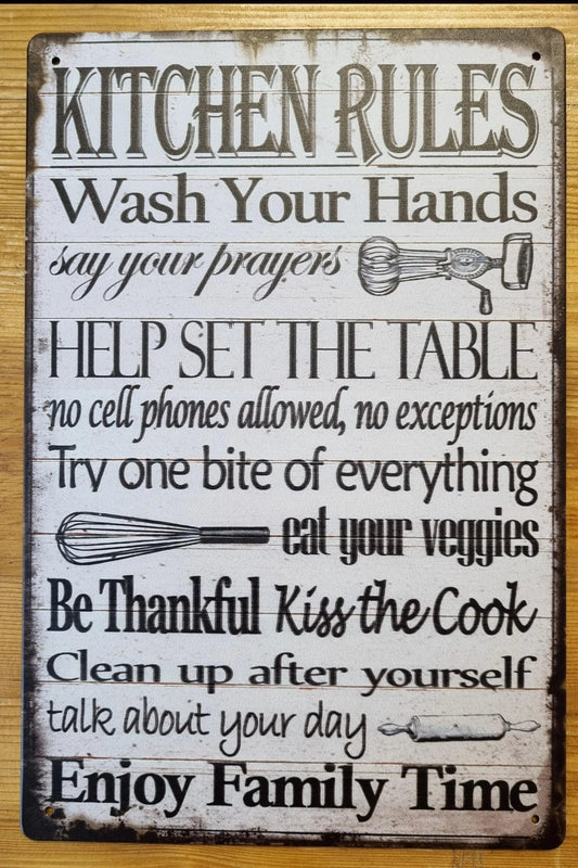 KITCHEN RULES.....Inspirational Tin Sign - 30cm x 20cm * - Vintique Concepts