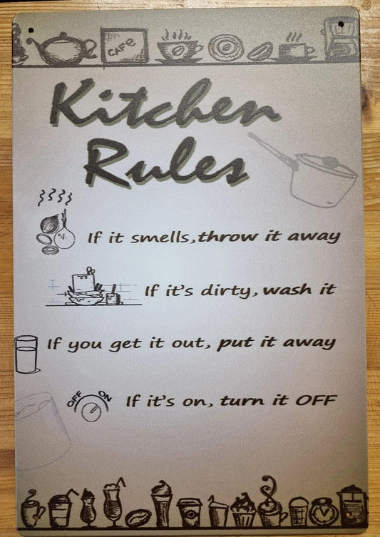 kitchen ruleS......Inspirational Tin Sign - 30cm x 20cm * - Vintique Concepts