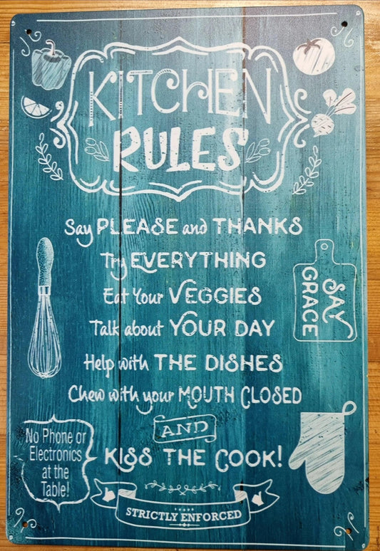 KITCHEN RULES.....Vintage Inspirational Tin Sign - 30cm x 20cm - Vintique Concepts