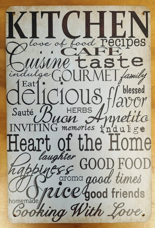 KITCHEN wonderful sayings.....Tin Sign-all the things that make great food 30cm x 20cm *-Vintique Concepts