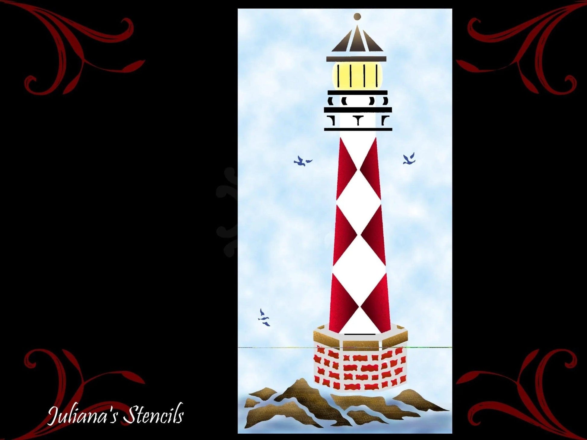 LARGE LIGHTHOUSE Childrens Wall & Furniture Paint Stencil 510mm x  255mm-Vintique Concepts