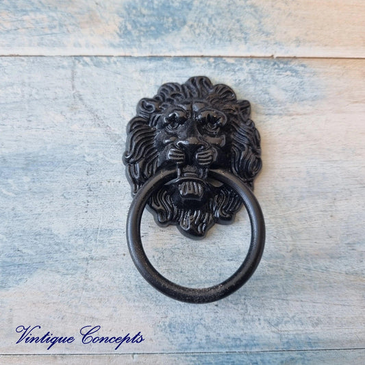 Lion Head Ring Drawer  Pull BLACK- 43mm x 67mm-Vintique Concepts