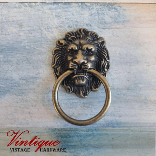 Lion Head Ring Pull Bronze- 43mm x 67mm-Vintique Concepts