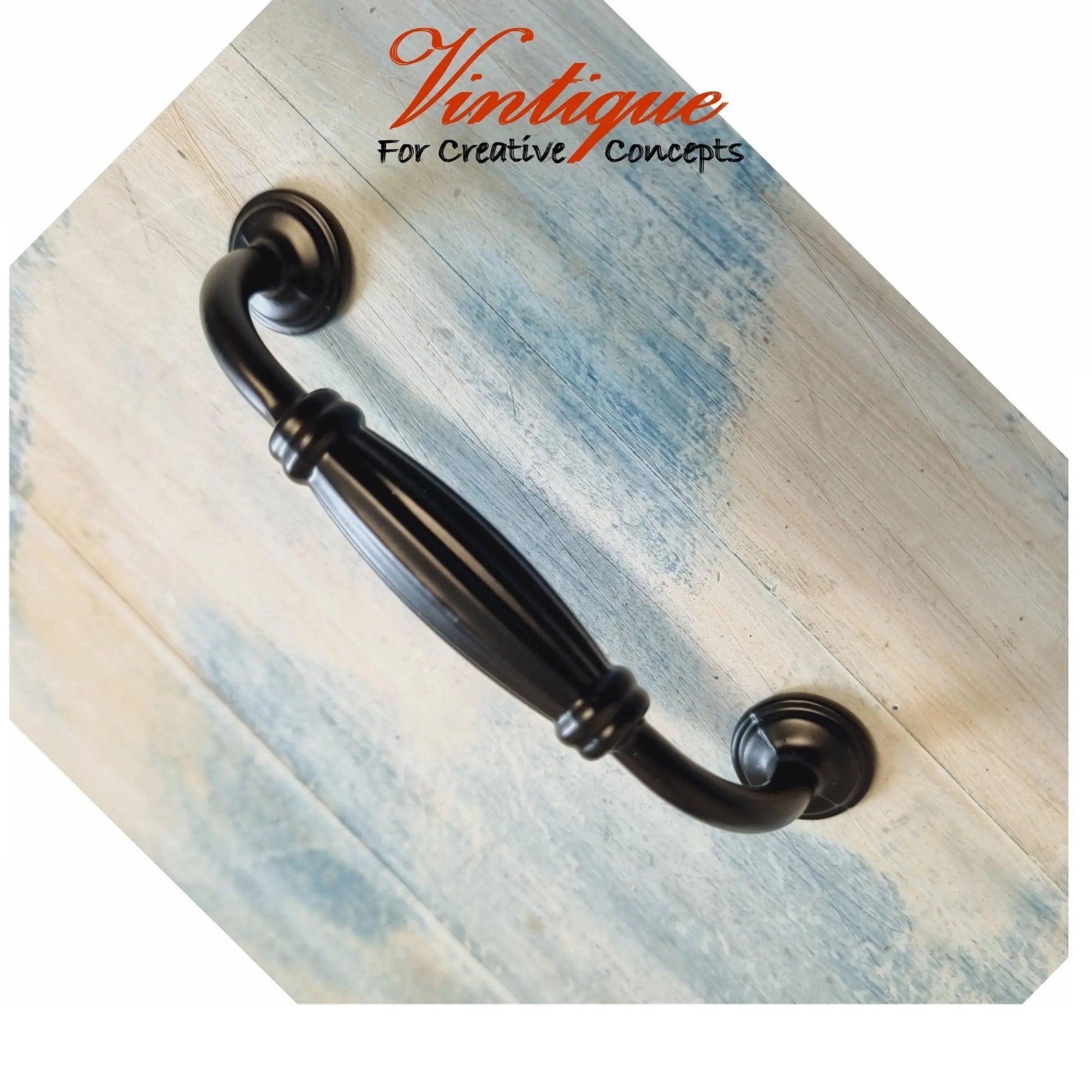 Luxury Ornate Black Ribbed Cabinet or drawer handle 115mm-Vintique Concepts