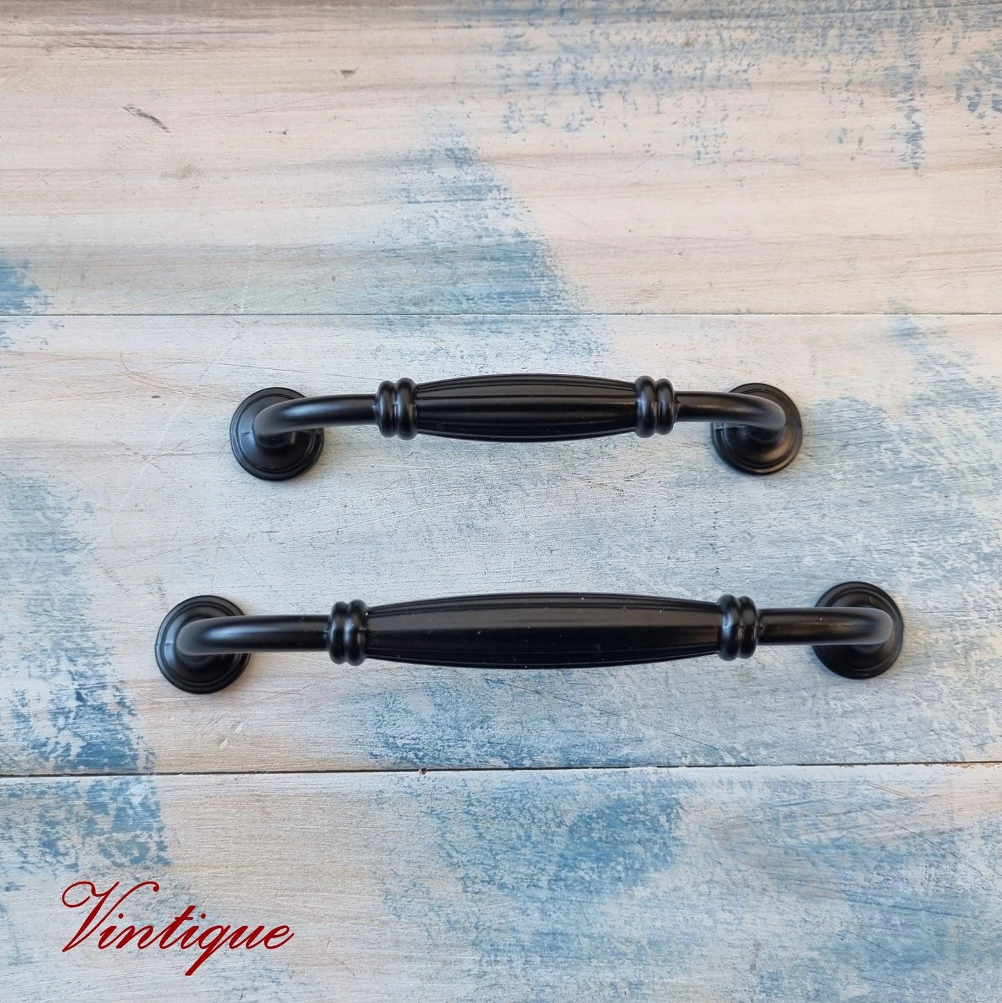 Luxury Ornate Black Ribbed Cabinet or drawer handle 115mm-Vintique Concepts