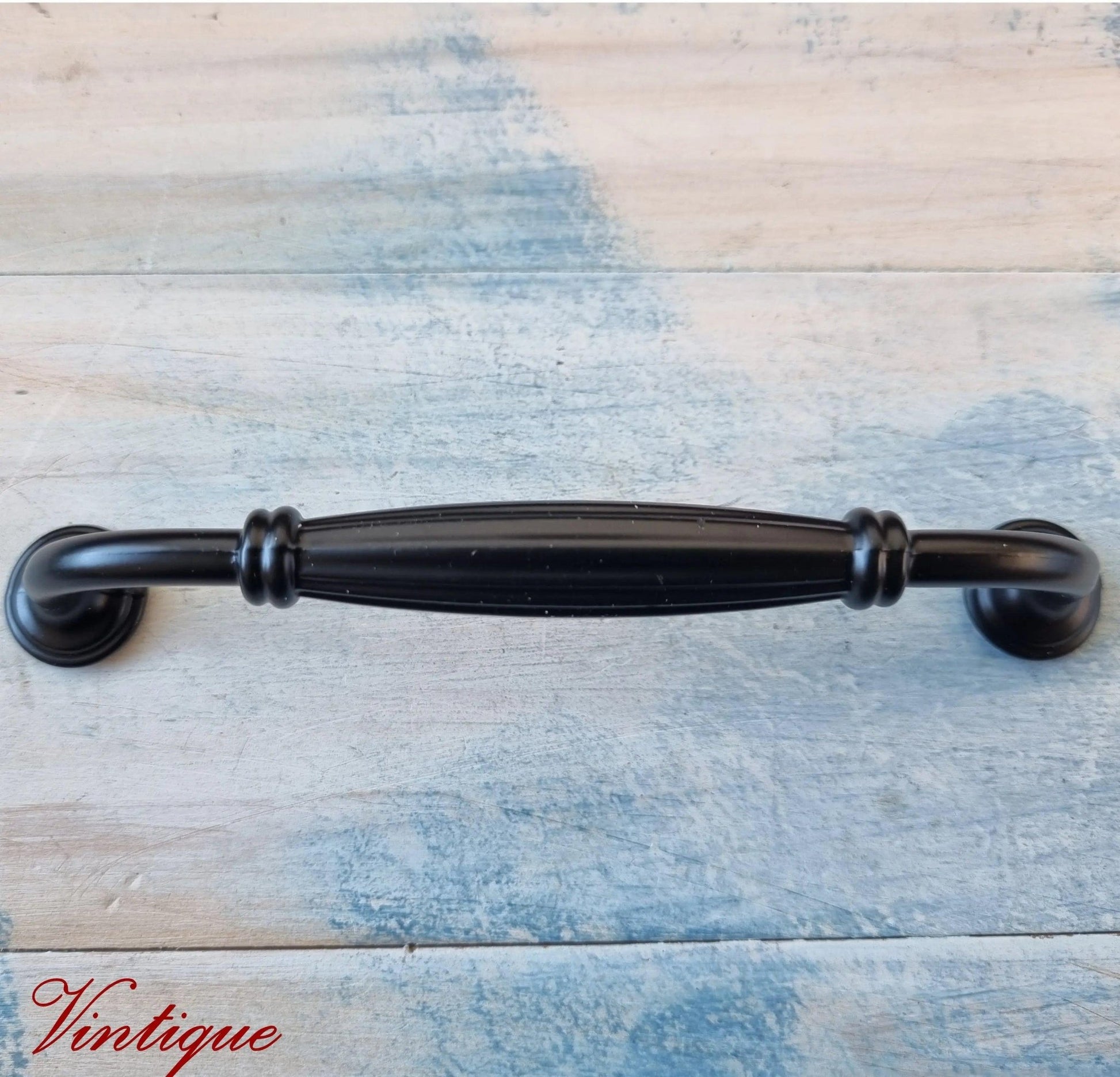 Luxury Ornate Black Ribbed Cabinet or drawer handle 150mm-Vintique Concepts