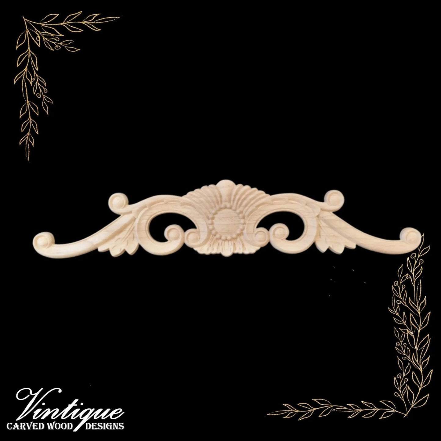 Majestic Ring Centre carved wood Applique 40cm x 8cm-Vintique Concepts