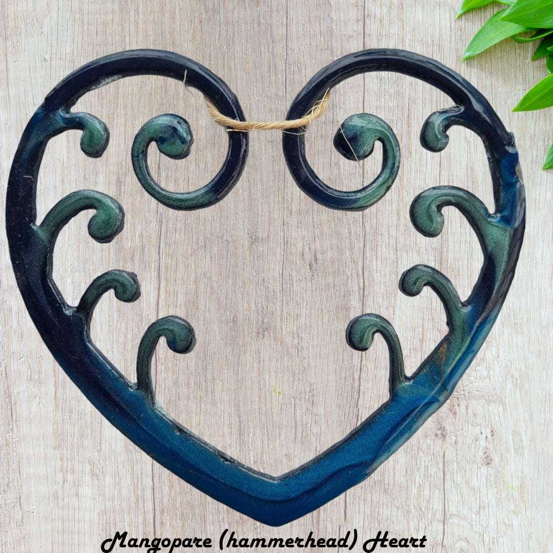 Mangopare Heart (hammerhead) maori epoxy metal  art-Vintique Concepts