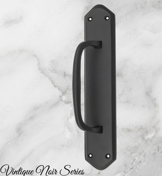 Matt Black Retro Offset Pull handle w/backplate 250x50mm - Vintique Concepts