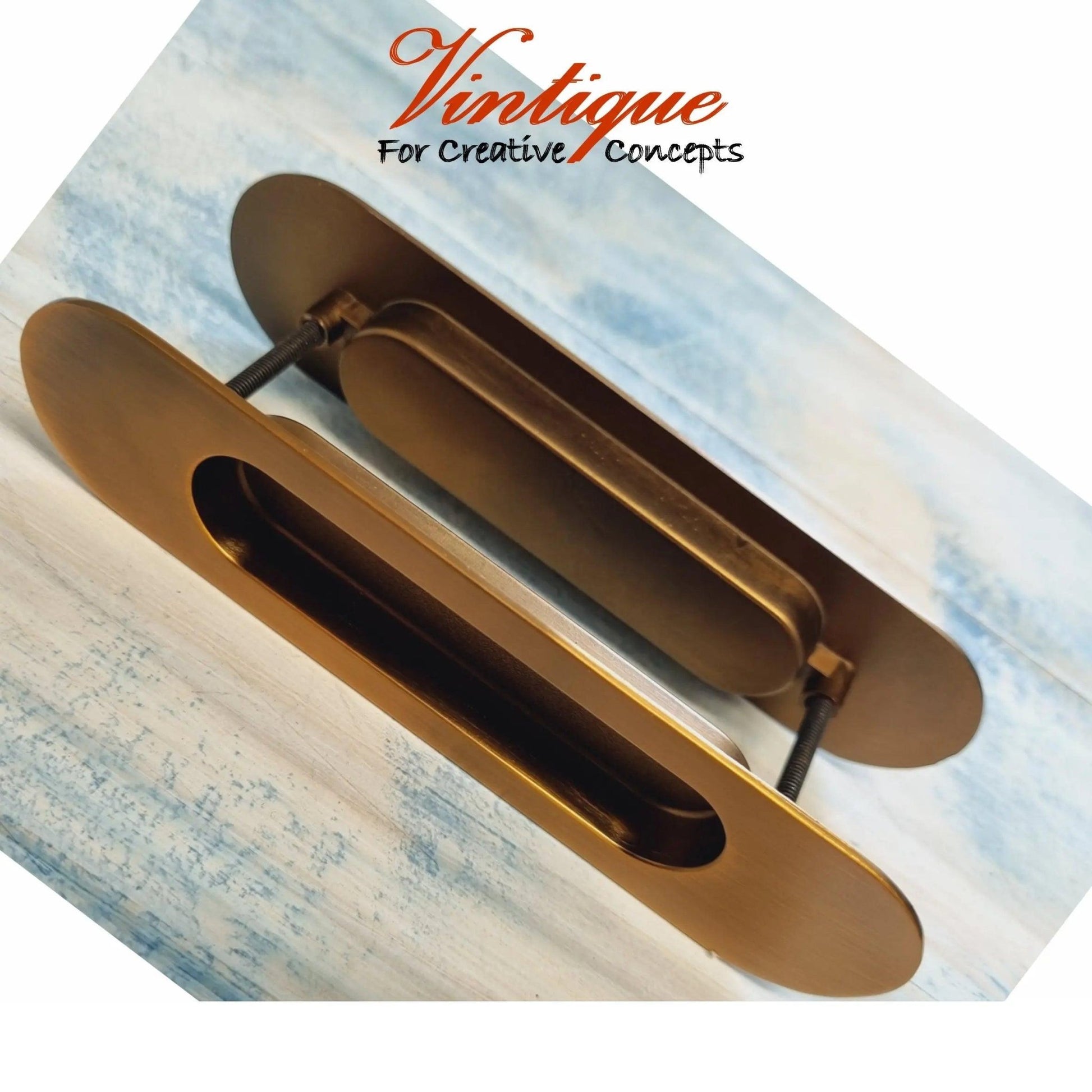 Milano Flush Pull door handle double sided Brass Colour 147mm x 39mm-Vintique Concepts