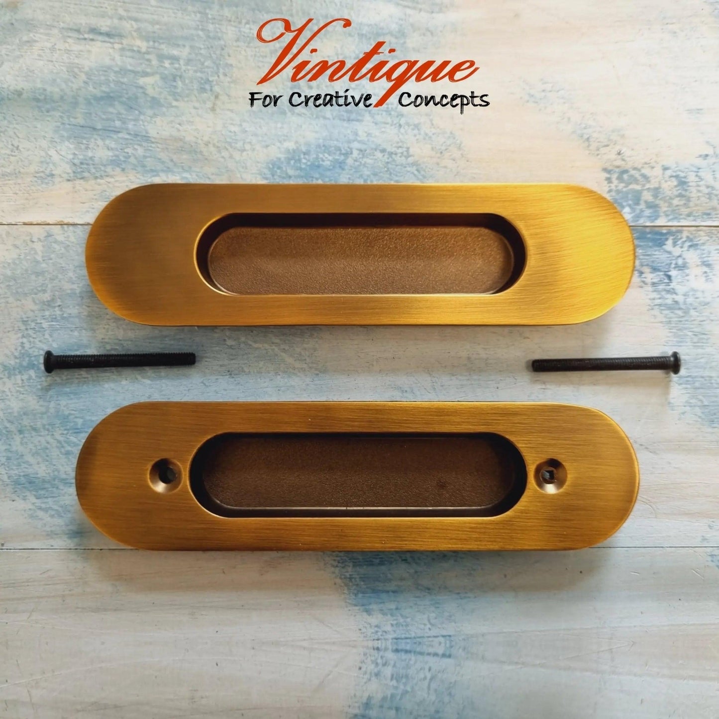 Milano Flush Pull door handle double sided Brass Colour 147mm x 39mm-Vintique Concepts