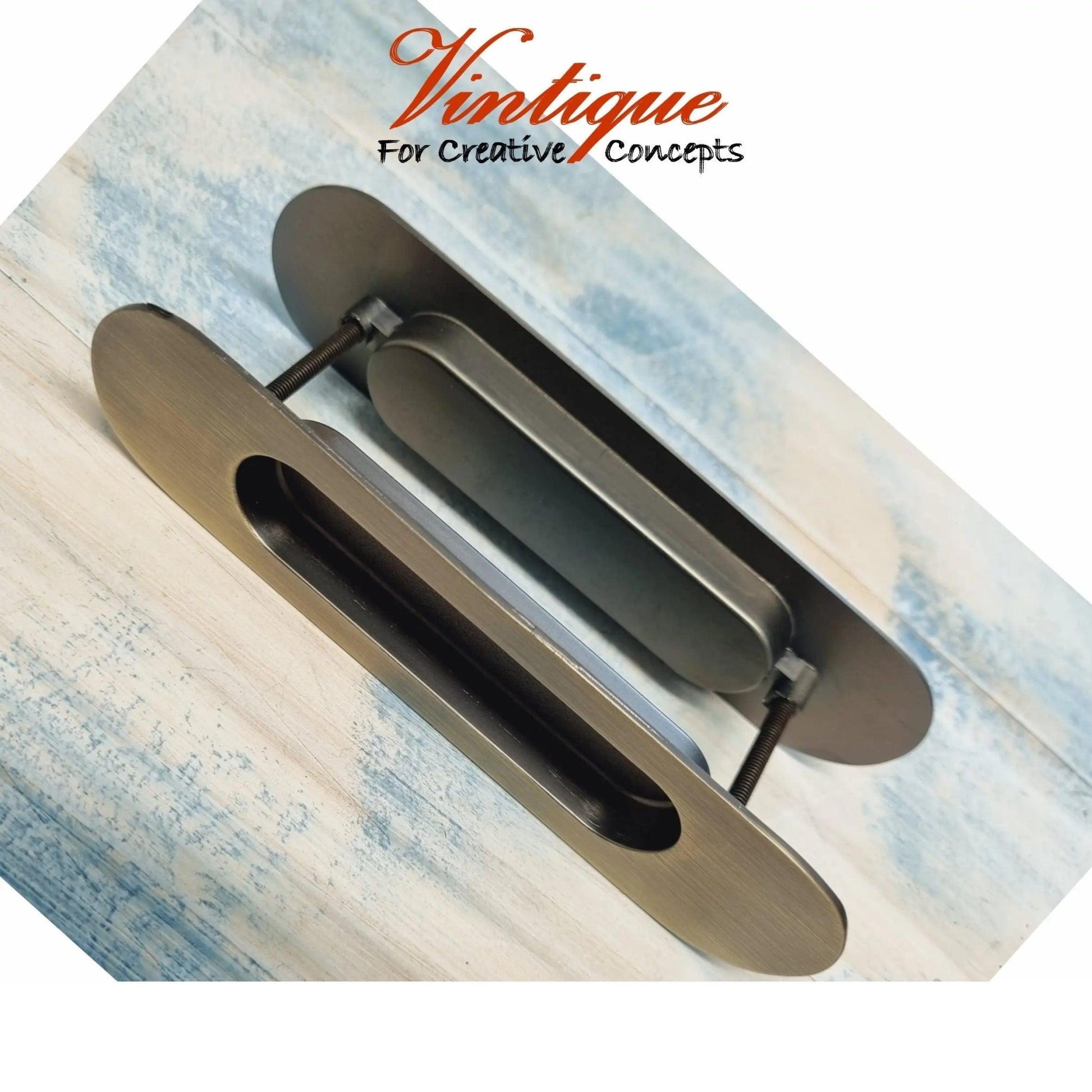 Milano Flush Pull door handle double sided Pewter 147mm x 39mm - Vintique Concepts