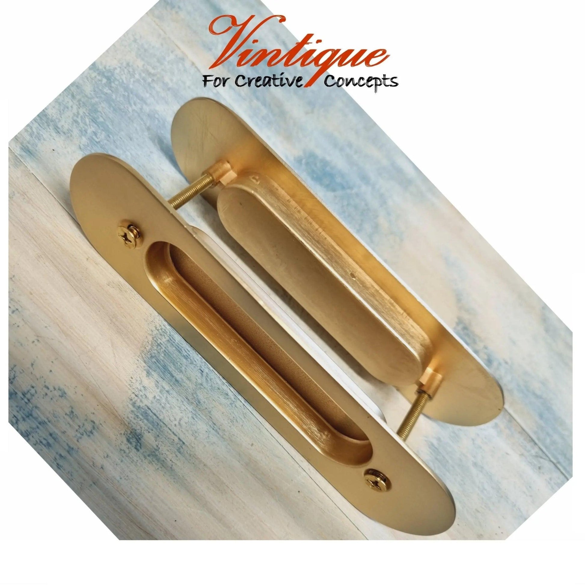 Milano Flush Pull door handle double sided Satin Gold 147mm x 39mm - Vintique Concepts