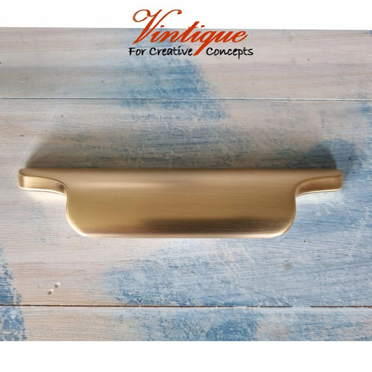 Modern heavy duty Lip Pull Cabinet Handle Satin Gold 140mm x 23mm - Vintique Concepts