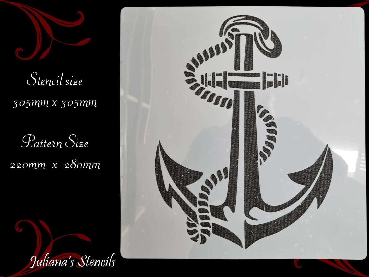 Nautical Anchor with Rope wrap around Furniture & wall Paint Stencil 305 x 305mm - Vintique Concepts