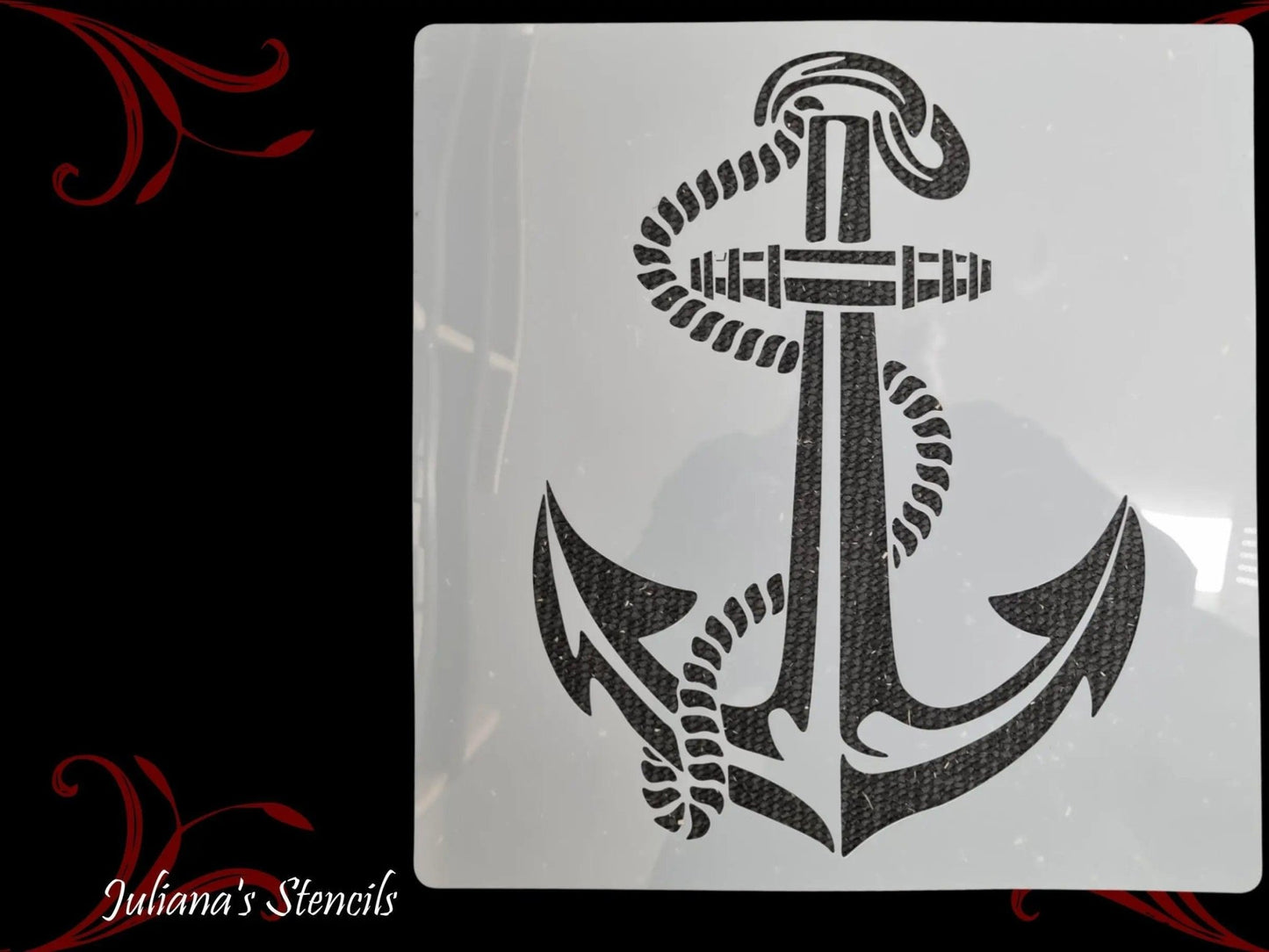 Nautical Anchor with Rope wrap around Furniture & wall Paint Stencil 305 x 305mm - Vintique Concepts