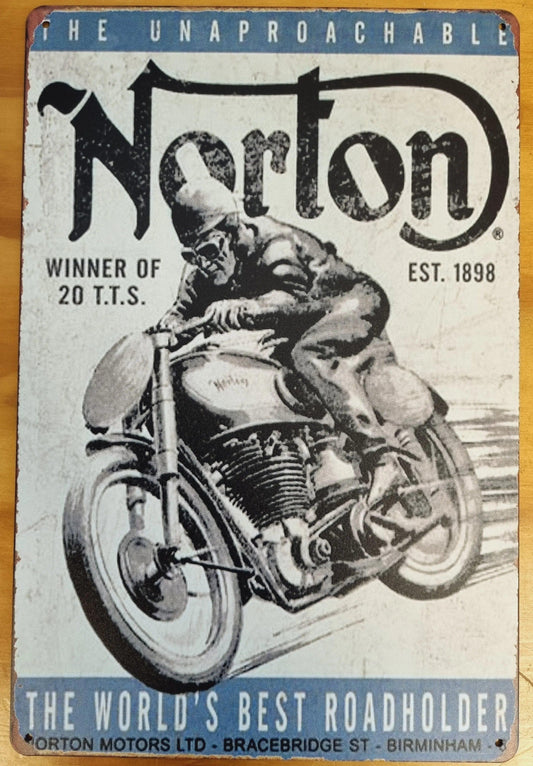 Norton Motorcycle the worlds best ....Tin Sign-great vintage artwork 30cm x 20cm - Vintique Concepts