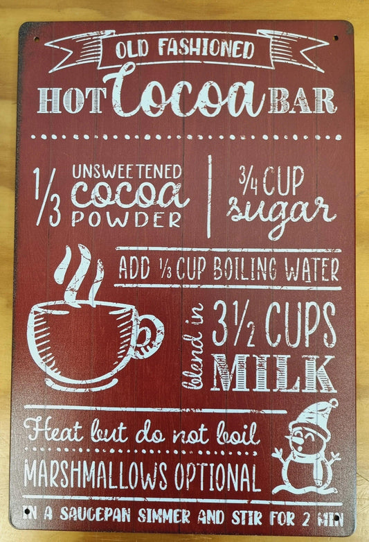Old fashioned Hot Coco.....Tin Sign-easy to make recipe 30cm x 20cm - Vintique Concepts
