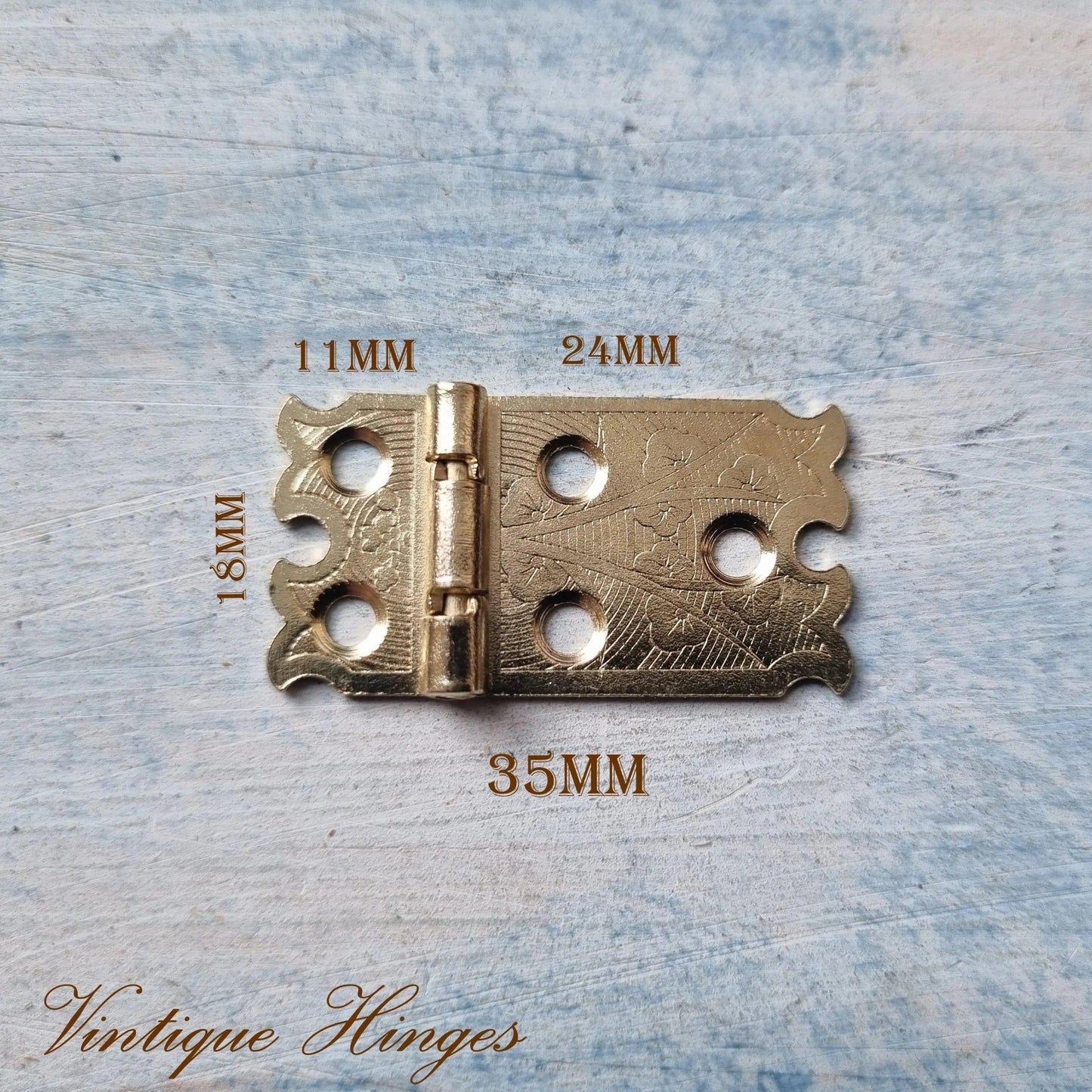 Ornate Brass box Hinge 35mm x 18mm-Vintique Concepts