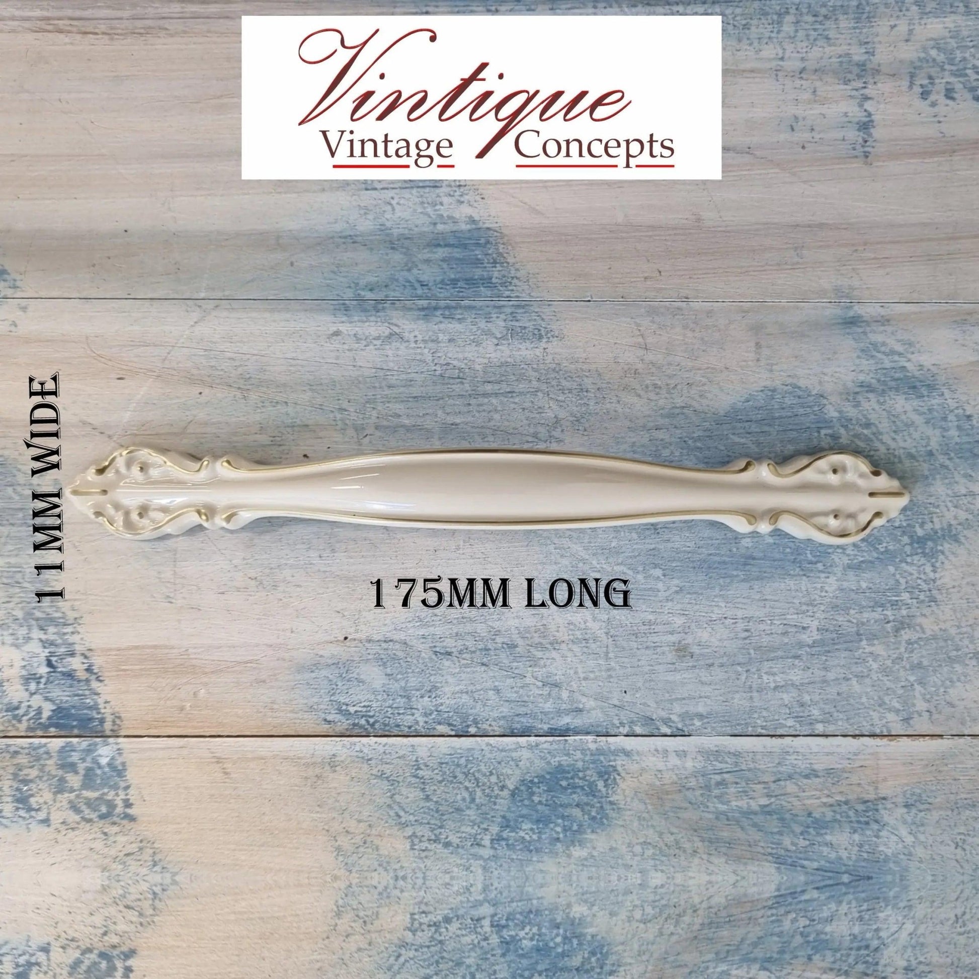 Ornate Ivory / Gold with Flourish Drawer handle 175mm long-Vintique Concepts