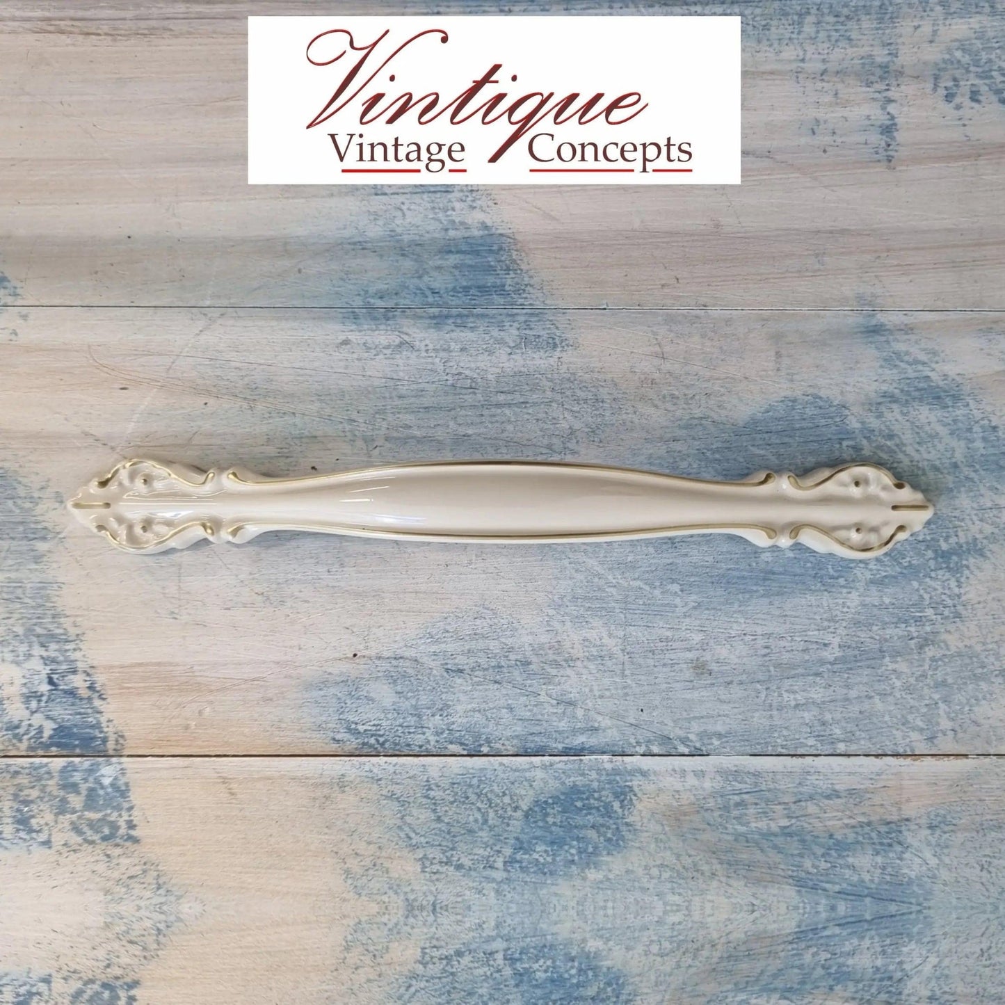 Ornate Ivory / Gold with Flourish Drawer handle 175mm long-Vintique Concepts