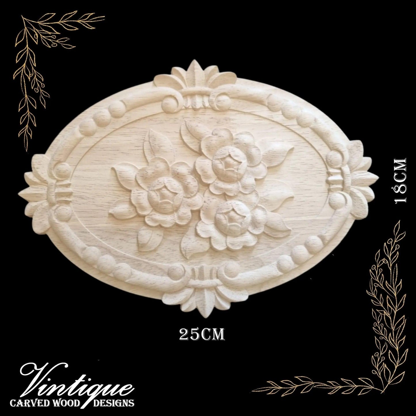 Oval Floral Fleur De Lis Rosette wood applique  18cm x 25cm