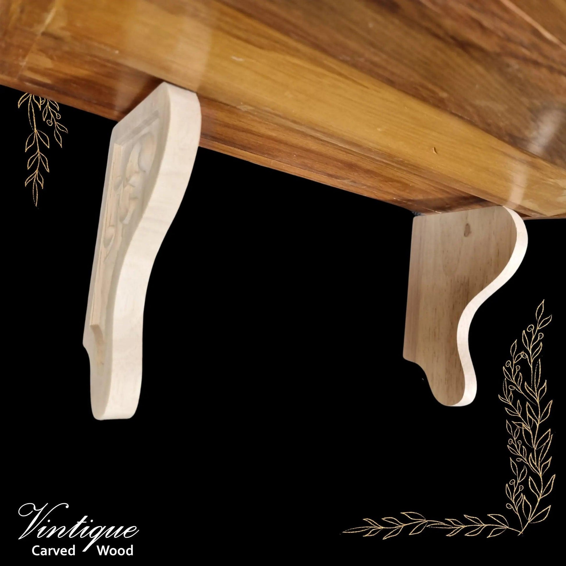 Pair of one sided SWIRL carved wooden corbels 150mm x 95mm (each) - Vintique Concepts