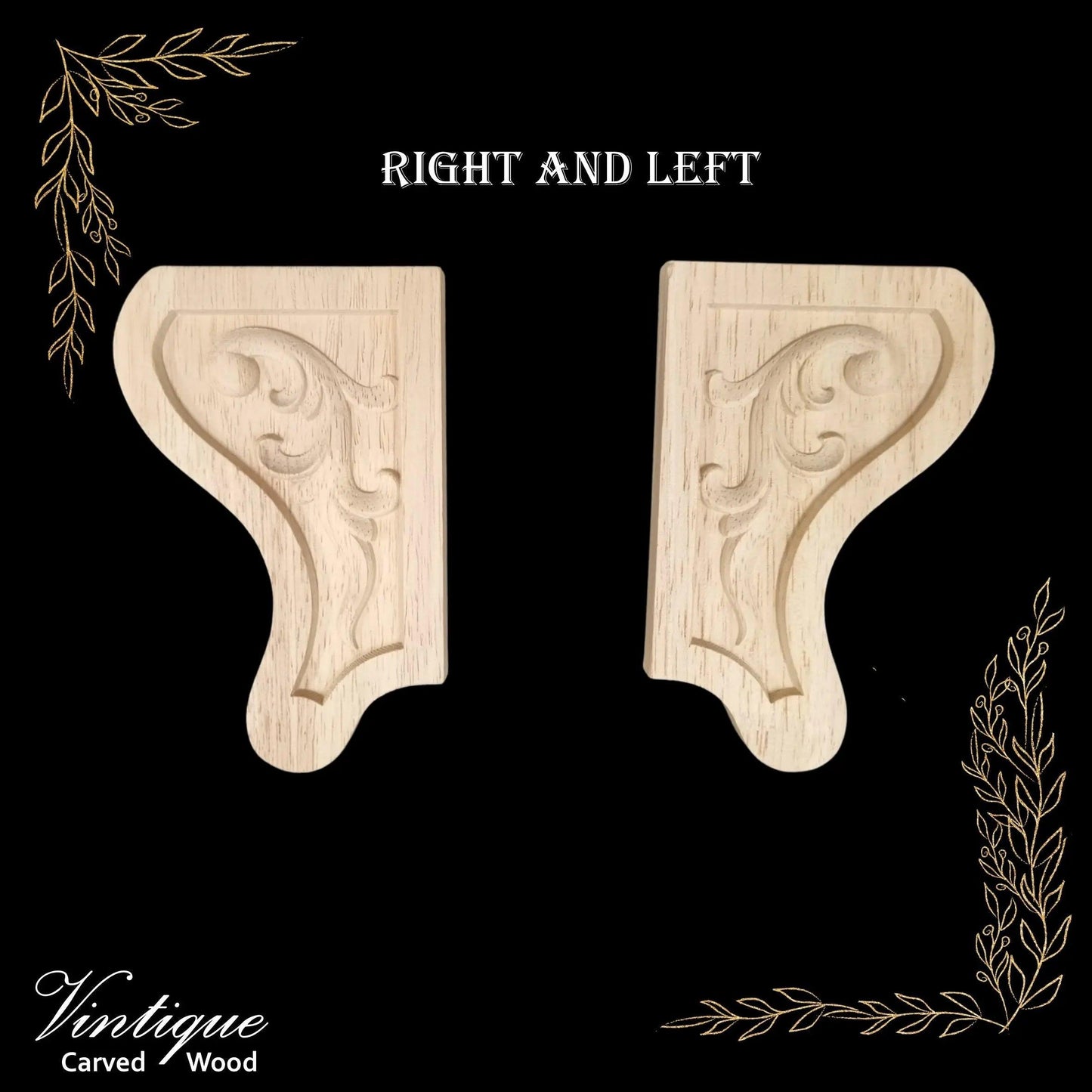 Pair of one sided SWIRL carved wooden corbels 150mm x 95mm (each) - Vintique Concepts