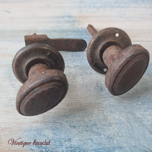 Pair of small oval cabinet steel handles (Rusted) Recycled hardware-Vintique Concepts