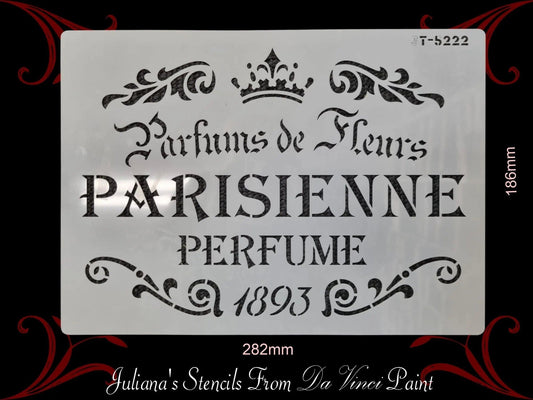 PARISIENNE PERFUME furniture paint stencil (A4 Size)-Vintique Concepts