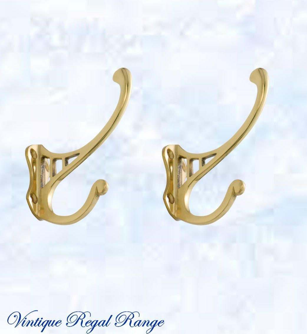 Polished Brass Coat & Hat Hook F-Series 95mm x 70mm-Vintique Concepts