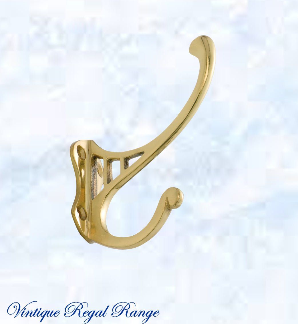 Polished Brass Coat & Hat Hook F-Series 95mm x 70mm-Vintique Concepts