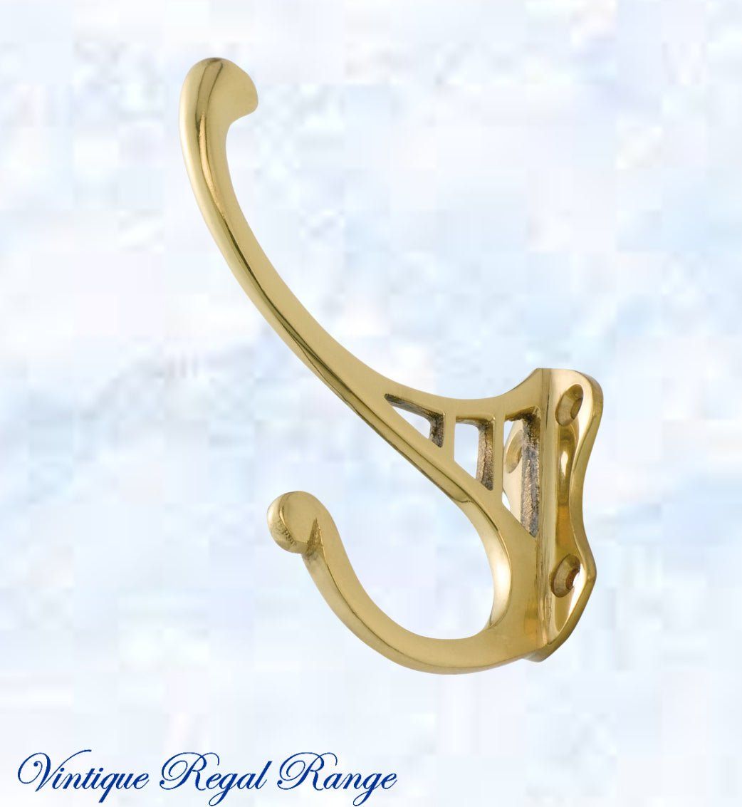 Polished Brass Coat & Hat Hook F-Series 95mm x 70mm-Vintique Concepts