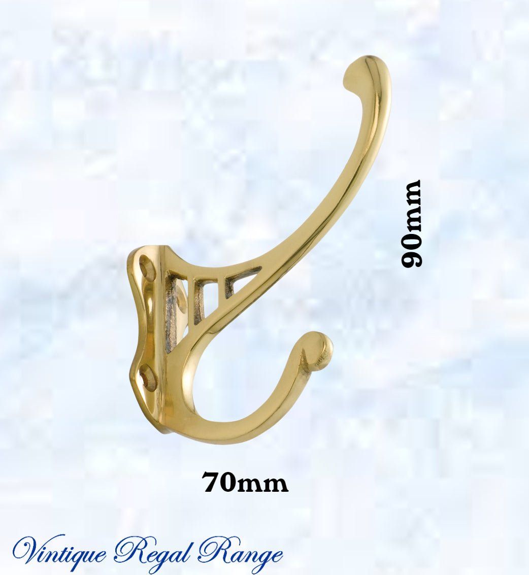 Polished Brass Coat & Hat Hook F-Series 95mm x 70mm-Vintique Concepts