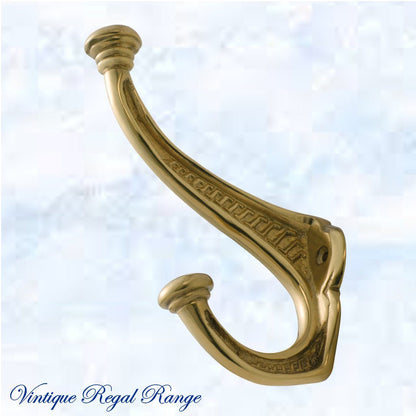 Polished Brass Coat & Hat Hook T-Series 145 x 95mm-Vintique Concepts